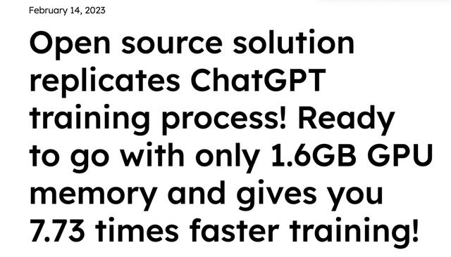 低成本復(fù)制 ChatGPT 訓(xùn)練流程，僅需 1.68GB GPU 即可使用，方法現(xiàn)已開(kāi)源！